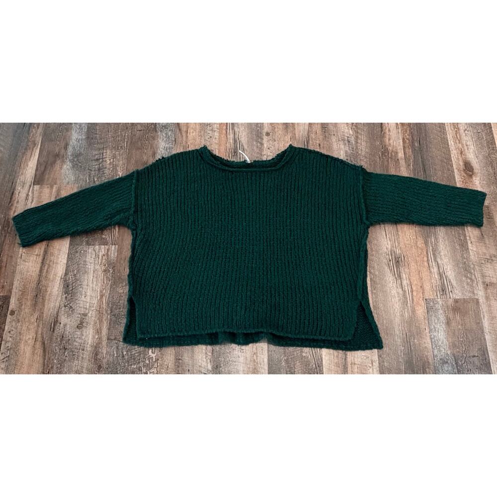 Free People Emerald Green Angora Wool Blend Chunky Knit Sweater XS